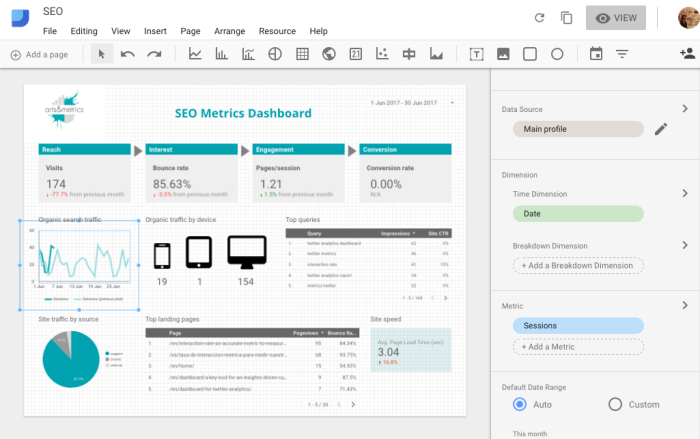 Google data studio edit options